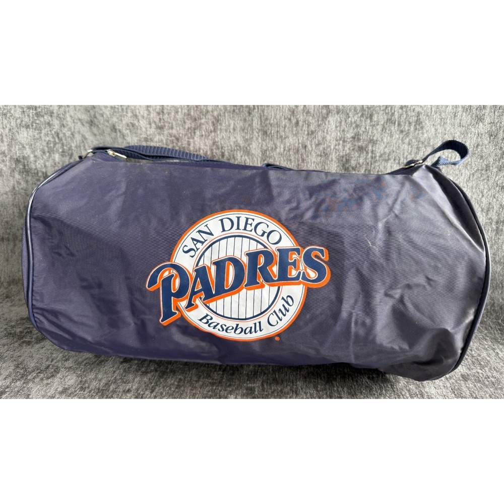 Vintage San Diego Padres BofA Giveaway Barrel Duffel Bag 90s Navy Blue Orange